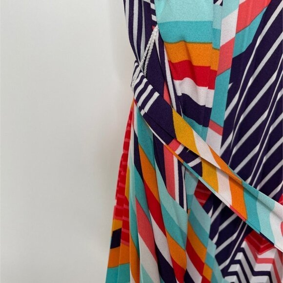 Skies Are Blue Women's Blue Orange Geometric Sleeveless Maxi Dress Size 1X - Picture 2 of 6